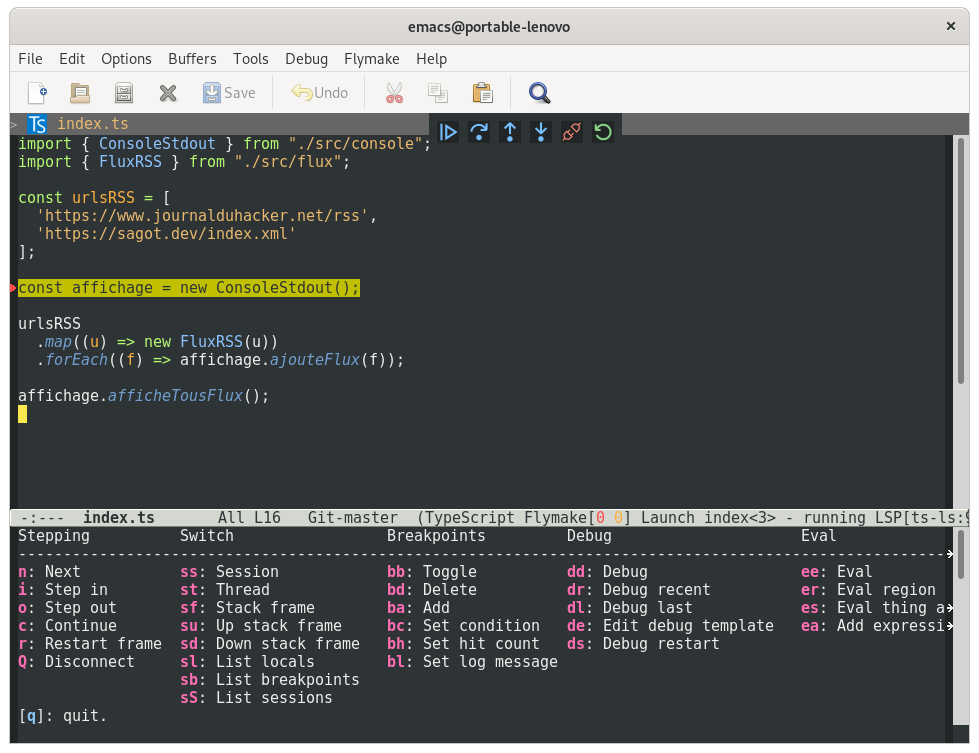 Debug Typescript avec Emacs